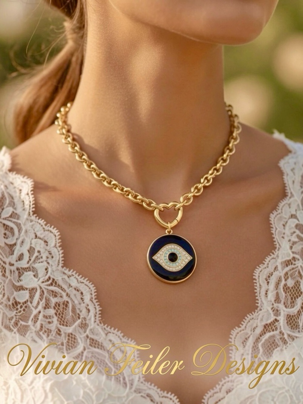 Evil Eye Necklace Choker Enamel Black Gold over Stainless Steel Tiffany Inspired